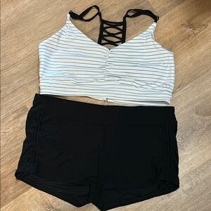 CALIA by Carrie Underwood Striped Black and White Swim Set